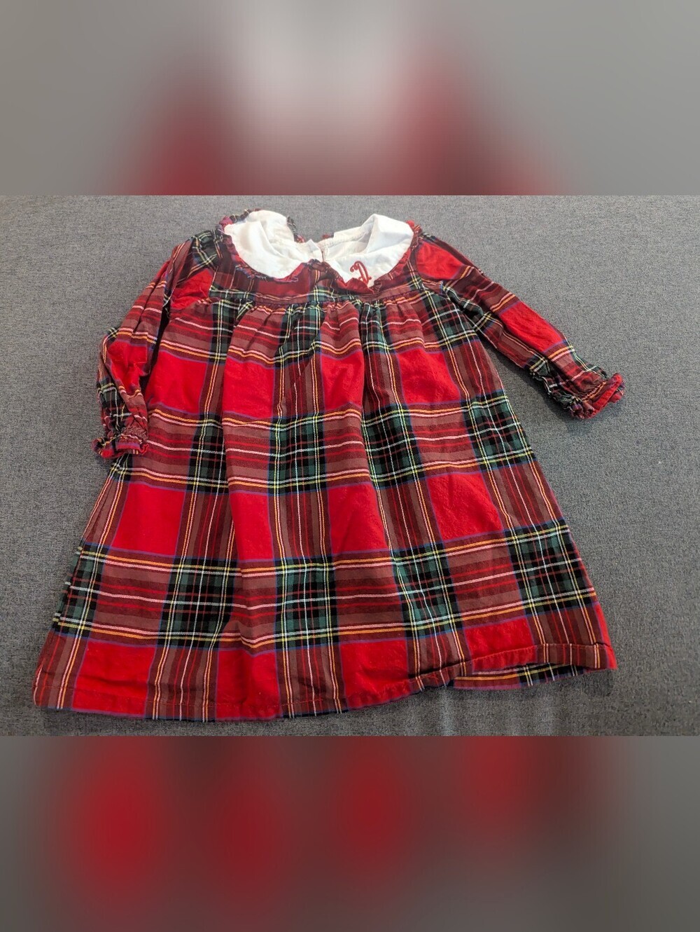 Cecil And Lou Tartan Plaid Monogrammed Long-Sleeve Girls' Holiday Dress